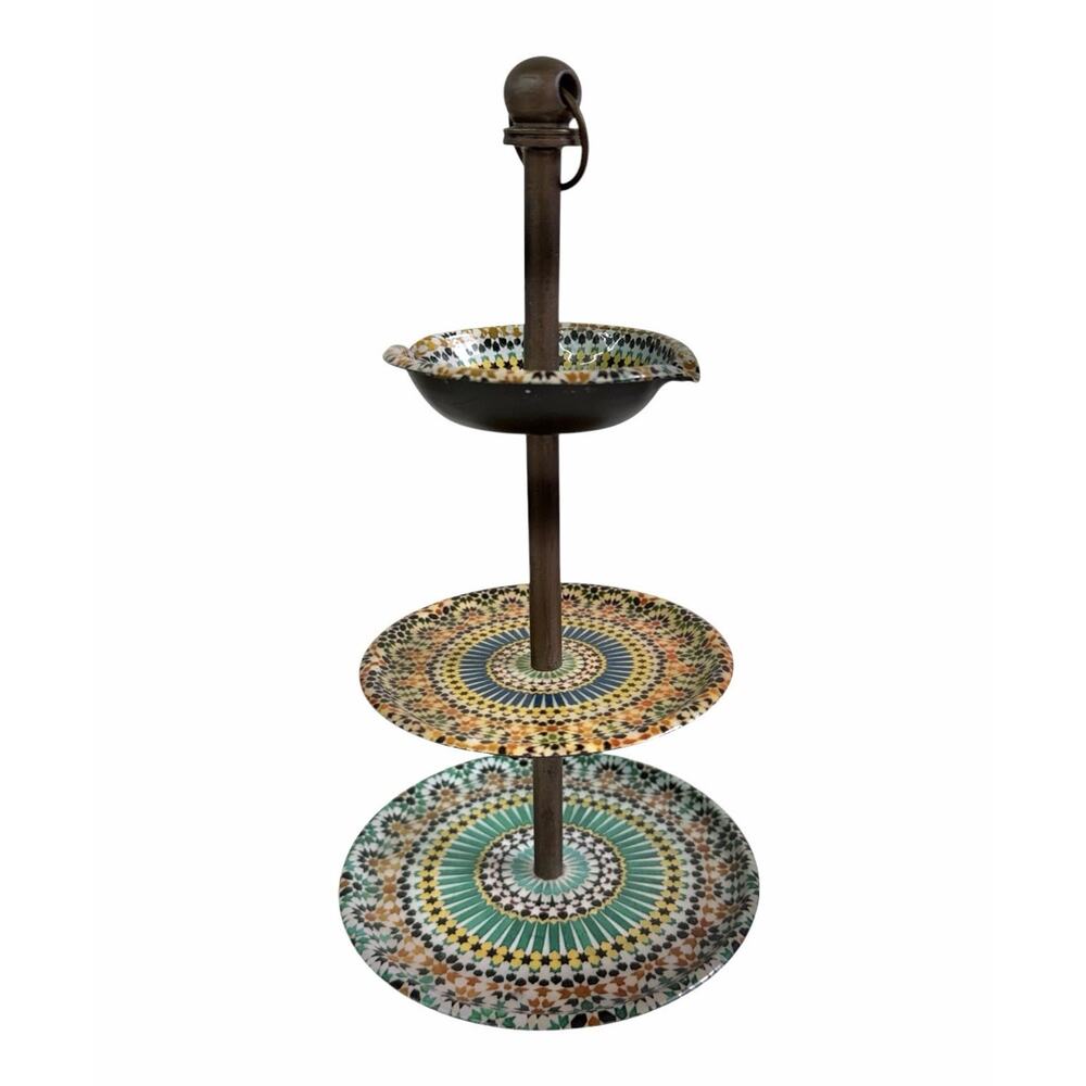 Cost Plus Inc. 3 Tiered Metal Jewelry Stand Boho Style/Colors Painted Enamel